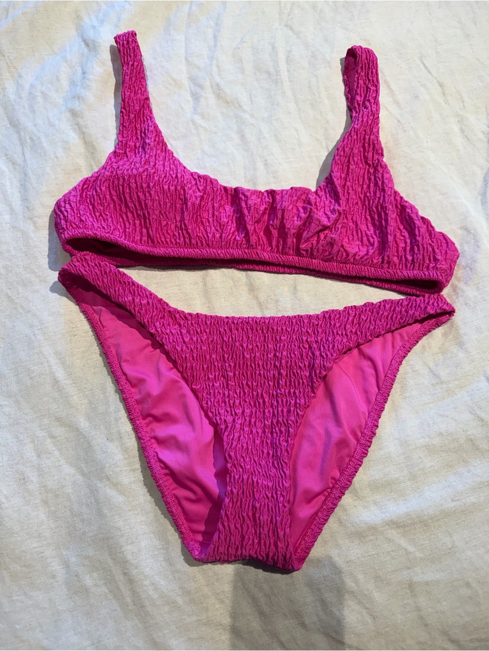 Victoria's Secret Hot Pink Smocked Bikini Set